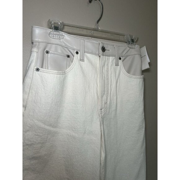 Abercrombie & Fitch Cream 90's Straight Ultra High Rise Jeans Leather Trim 27 - Picture 3 of 7